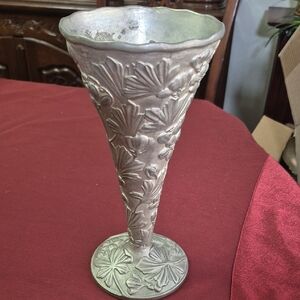 Floral Embossed Metal Vase